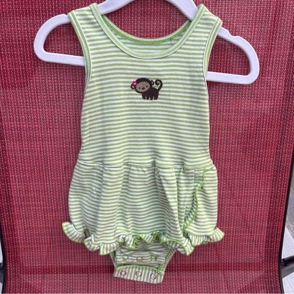 🍭Carters Green Striped Baby Romper with Monkey Design 12 mos - Picture 1 of 5